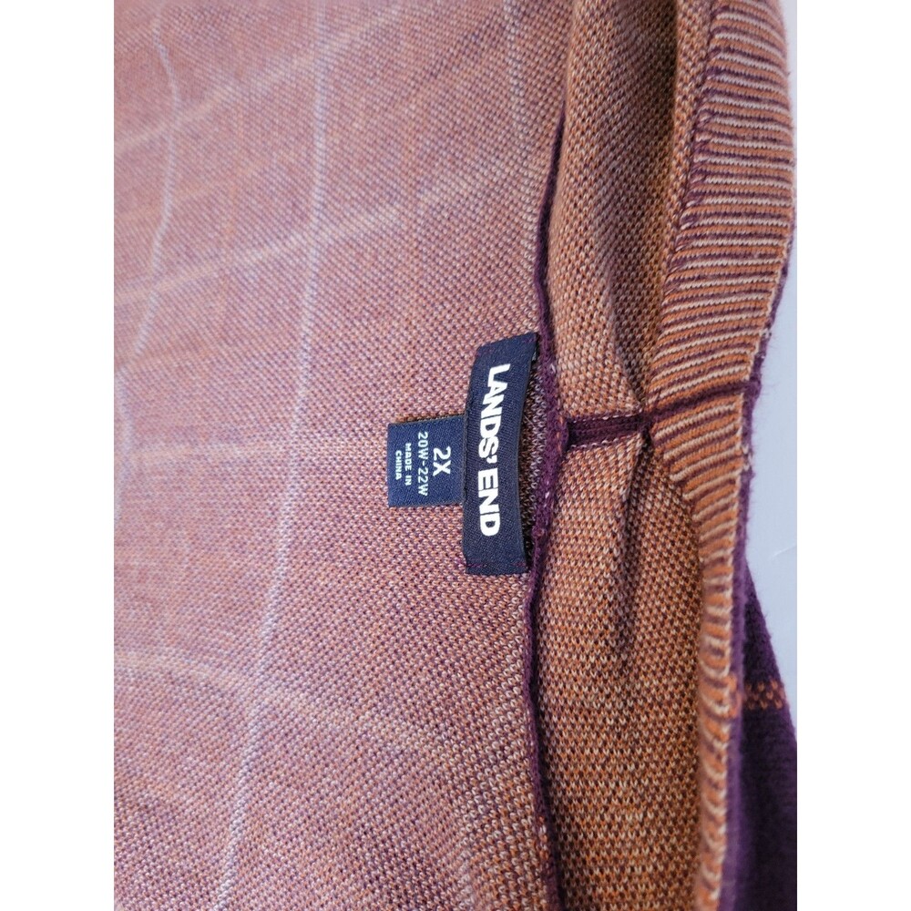 Lands' End Plus Size 2X 20W 22W Purple Burgundy Plaid 100% Cotton Open Front - Picture 5 of 11